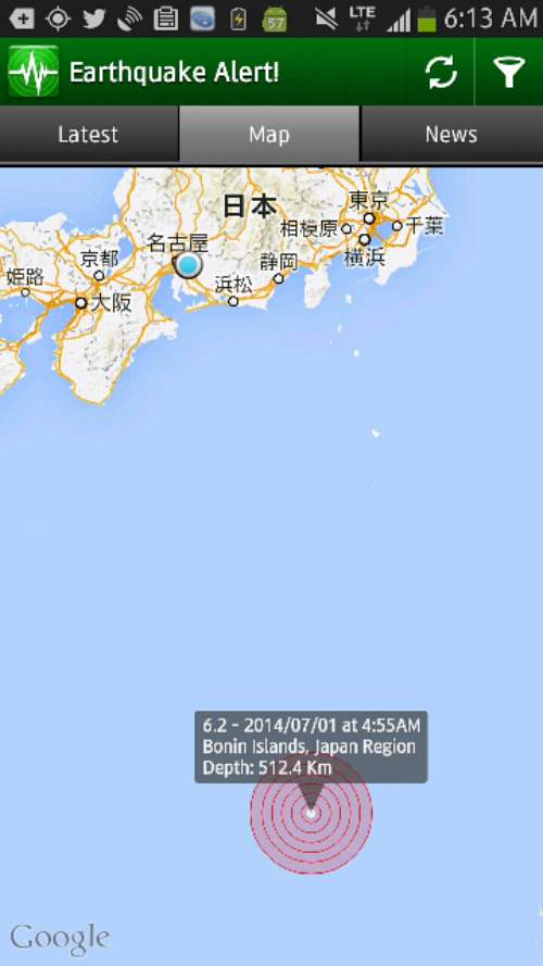 震源深いと何処が揺れるかわからんな(小笠原M6.2 dep=512km)