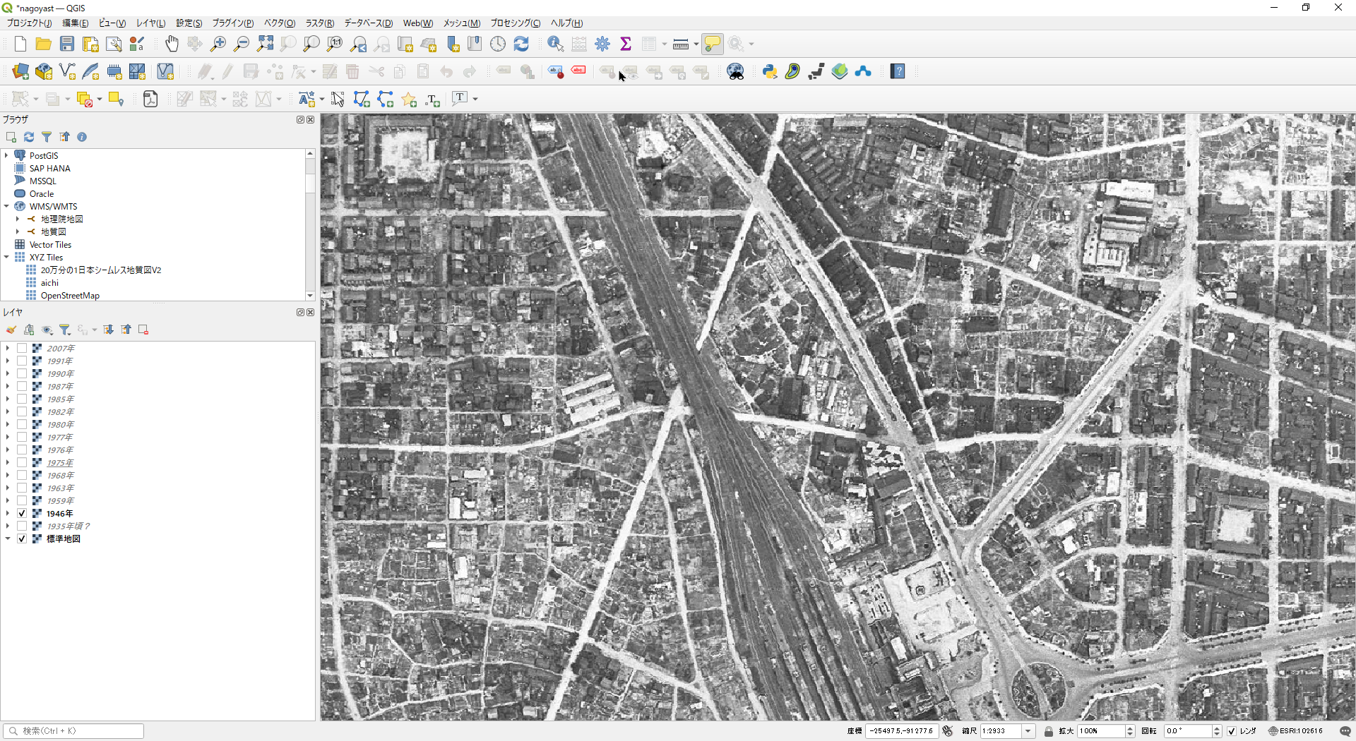 QGISで重ね合わせた各年代の空中写真をQGIS2WEBプラグインでWEB公開してみた