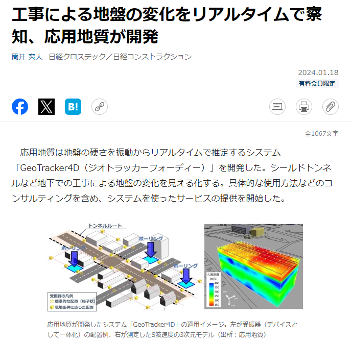 応用地質さんが、リアルタイム表面波探査モニタリングシステム？を開発したらしい。