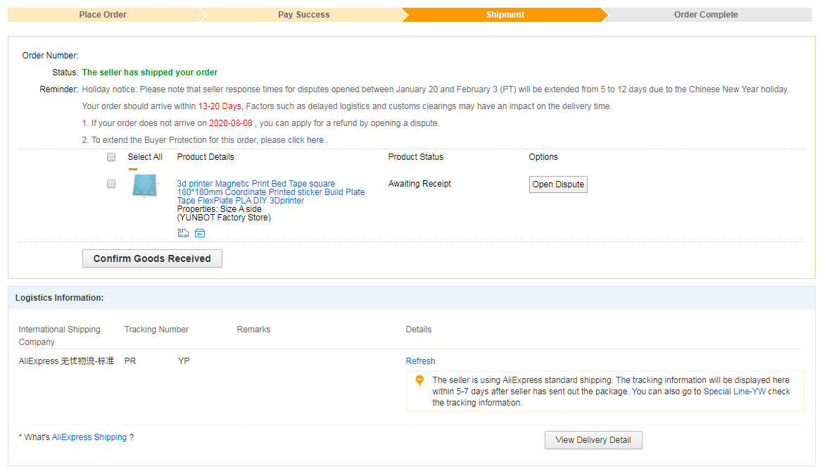 Aliexpressで輸送が 无忧物流 标准 Pr Yp の文字がでると やきもきするらしい まだ未解決 Aliexpress Happyman Web